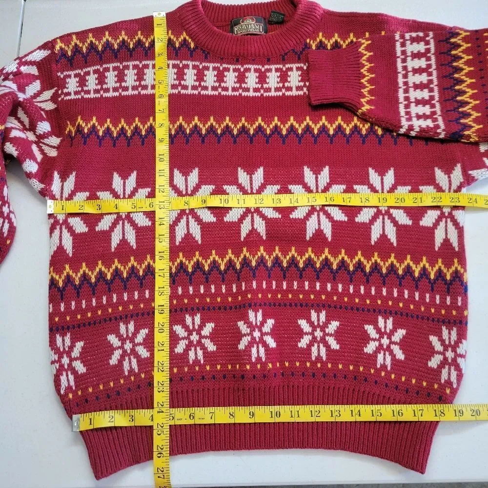 Greatland Vintage 90s Men's Red Nordic Fair Isle Crewneck Sweater